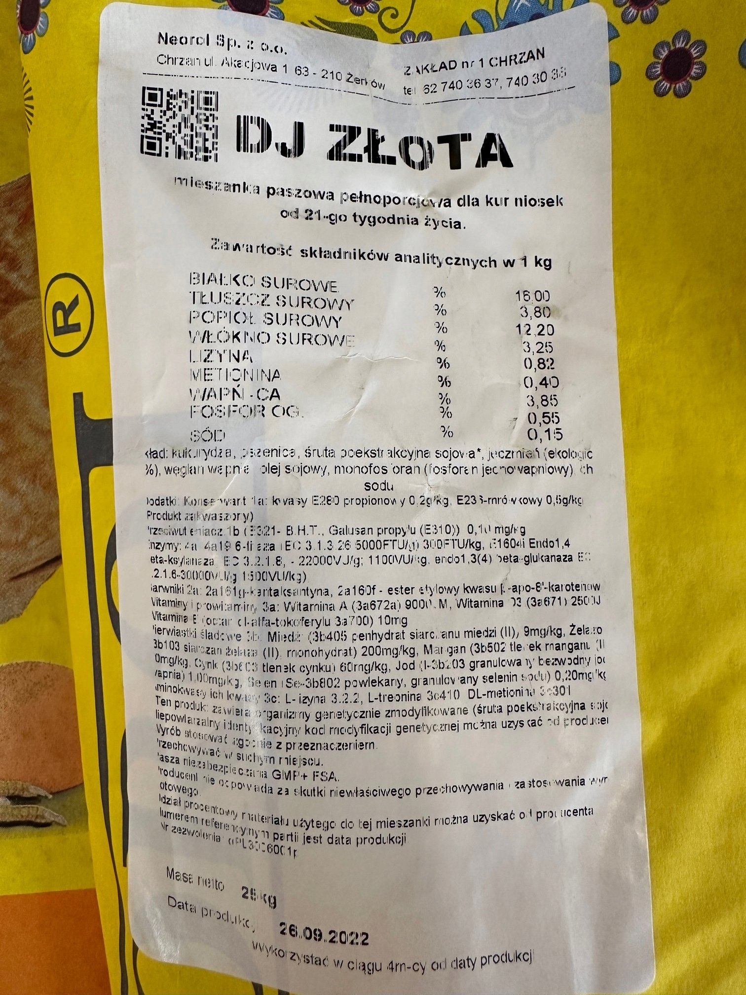 DJ Złota gruboziarnista pasza dla kur niosek, sypka - grubo śrutowana, 25kg Marka Neorol
