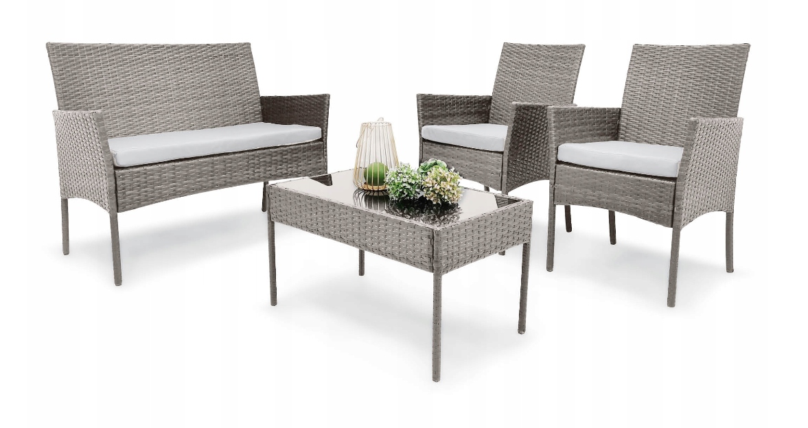 ZESTAW MEBLI DO OGRODU RATTANOWE TARAS 2x FOTEL STÓŁ SOFA + PODUSZKI Stan opakowania oryginalne