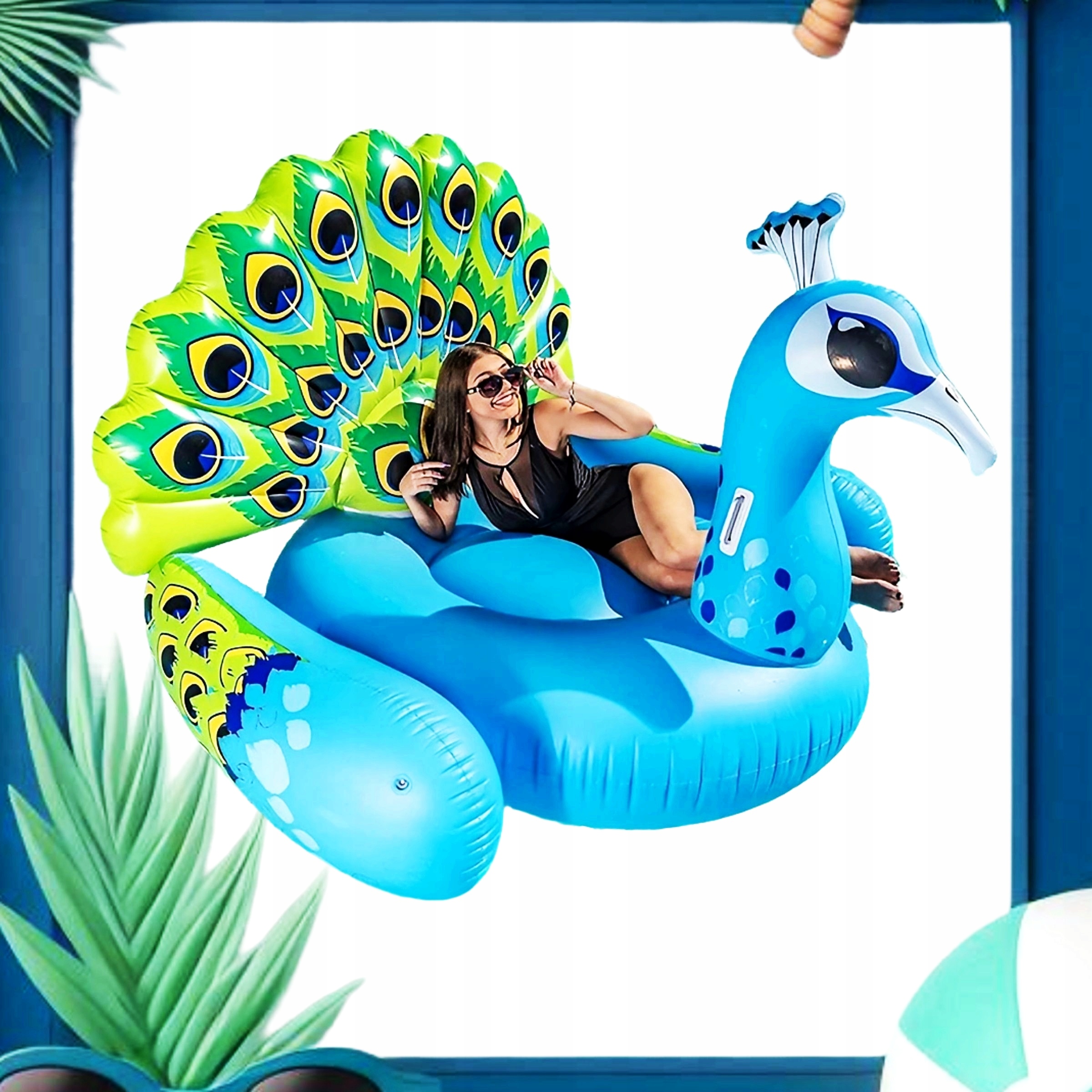 DUŻY MATERAC NA BASEN PLAŻĘ JEZIORO DO PŁYWANIA PAW NIEBIESKI DMUCHANY WODA Marka inna