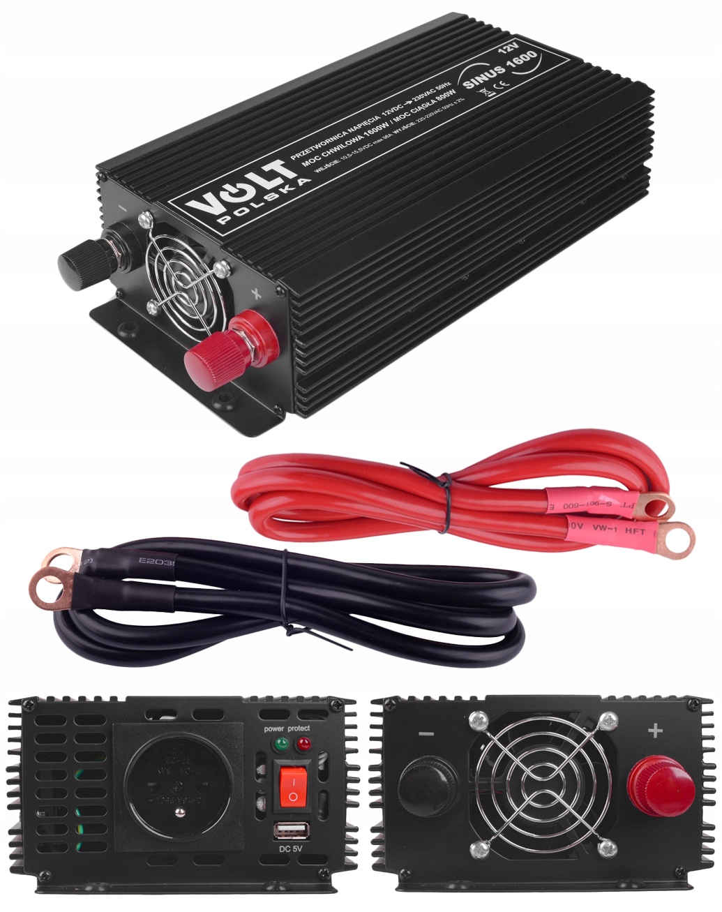 Przetwornica Samochodowa Pełny Sinus Volt Polska 12V 800W 1600W Usb Auto
