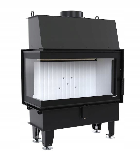 Rohový ocelový krb Defro Home 9,5 kW, levá krbová vložka Impuls M Bl