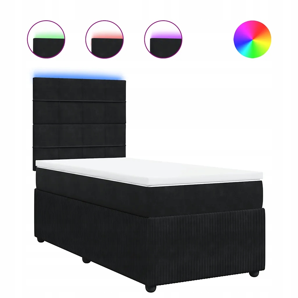 Kontinentální postel černá s Led, rozměr 190 x 90 x 140,5/150,5 cm