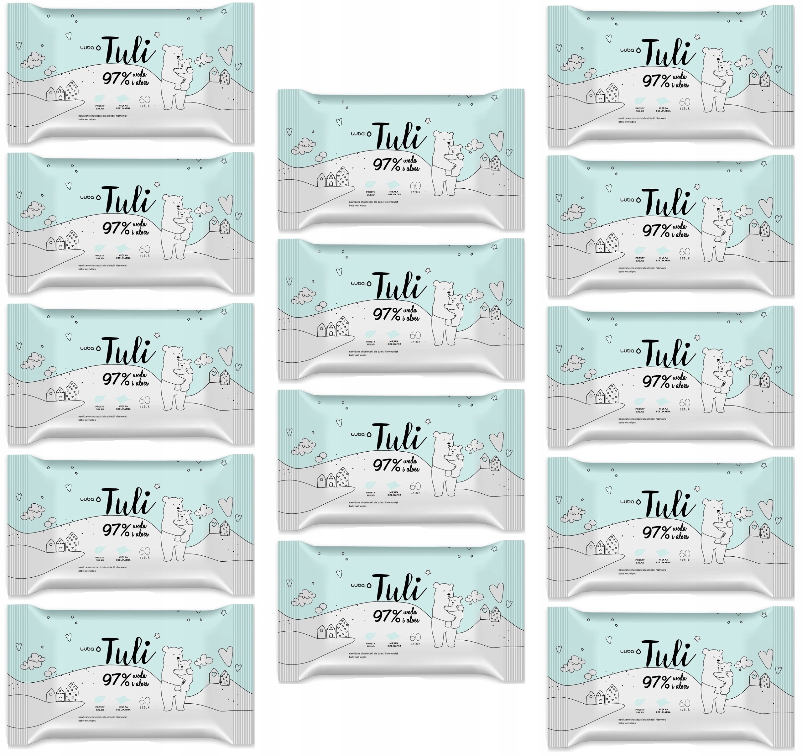 TULI CHUSTECZKI NAWILŻANE DLA DZIECI NIEMOWLĄT Z ALOESEM 97% WODY 60SZT