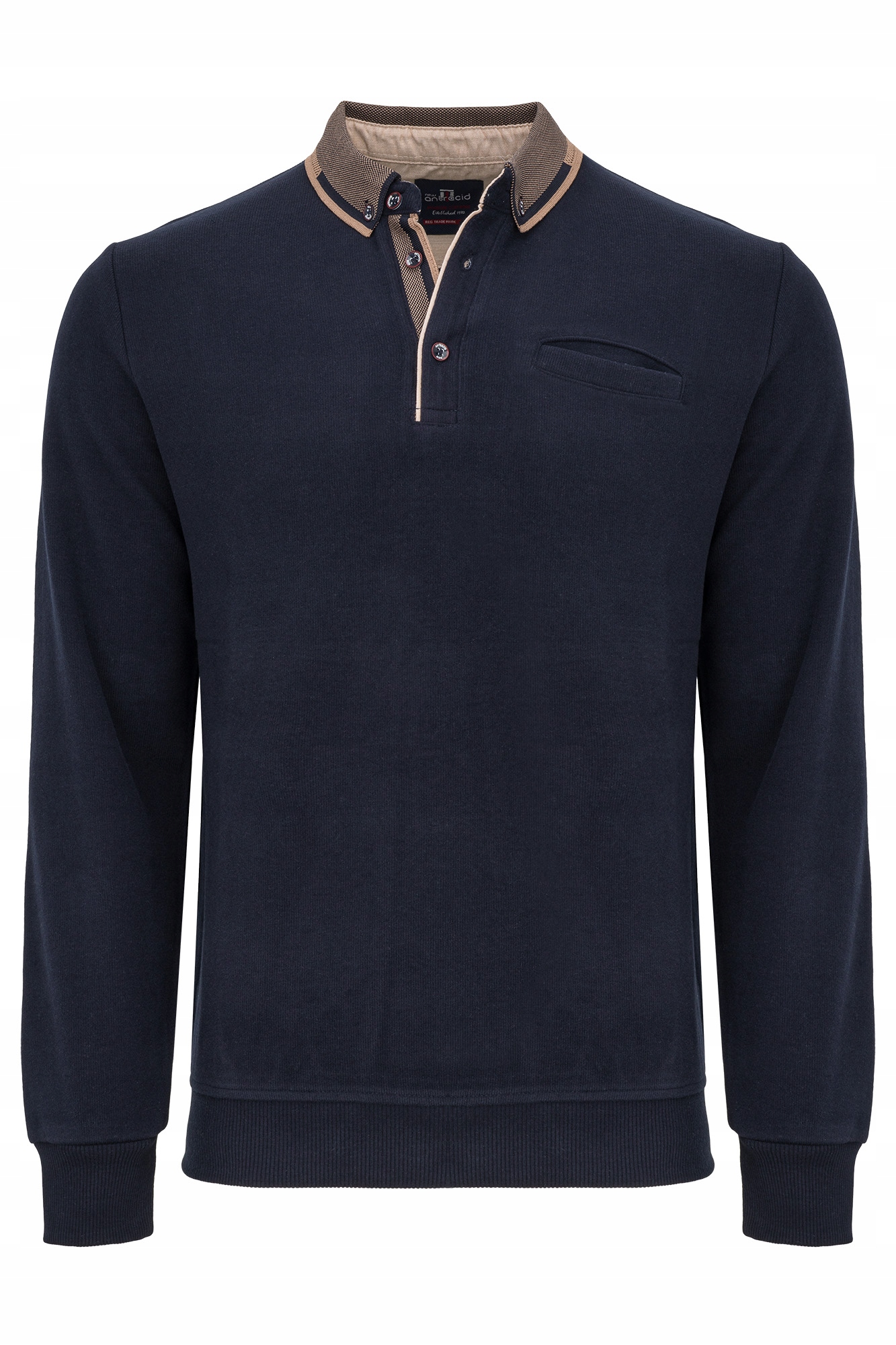 Pánský Svetr Polo Mikina Tmavě Modrá S Kapsou 100% Bavlna Casual Velký: 4XL