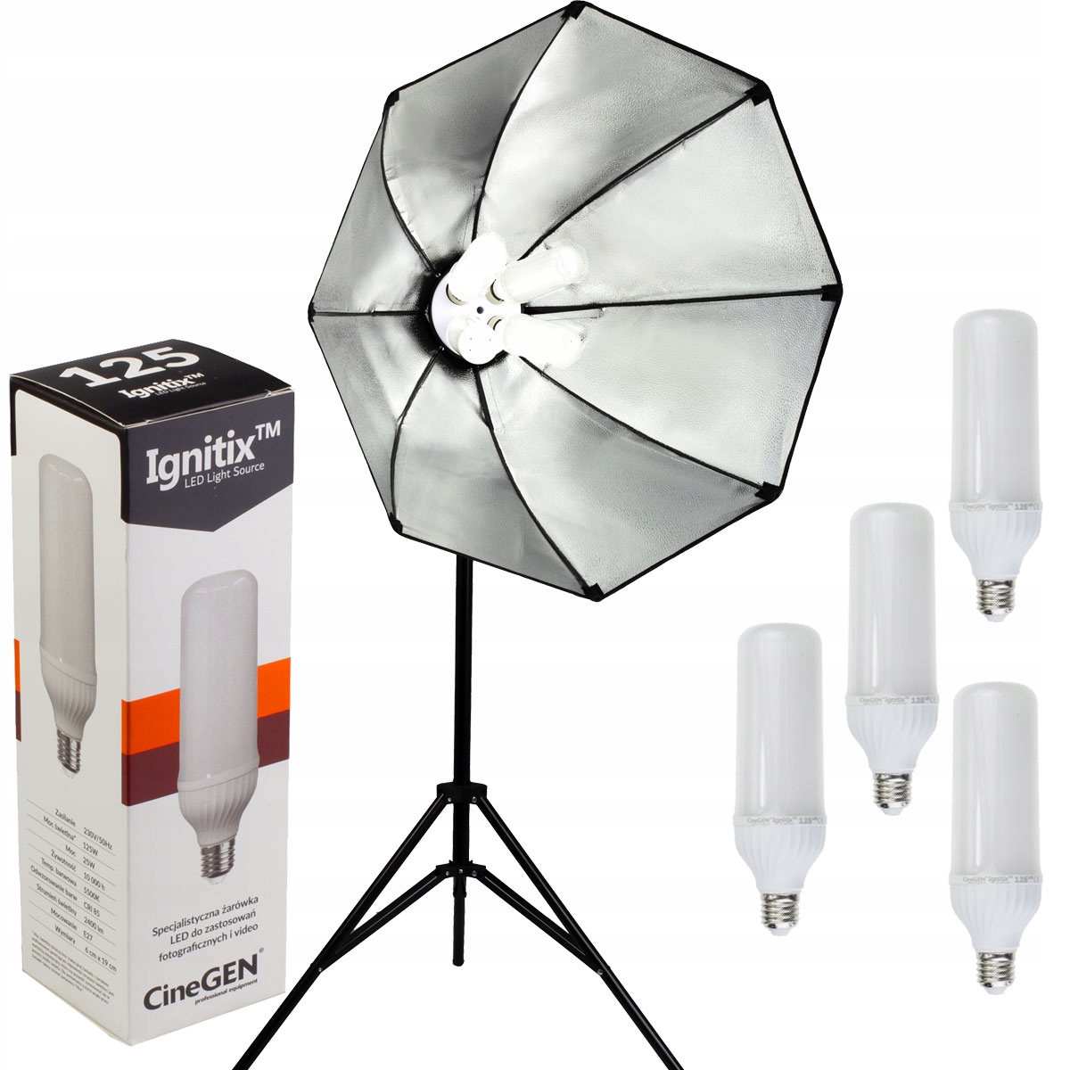 Lampa oświetleniowa LED 4x125W softbox okta 80cm statyw dyfuzor