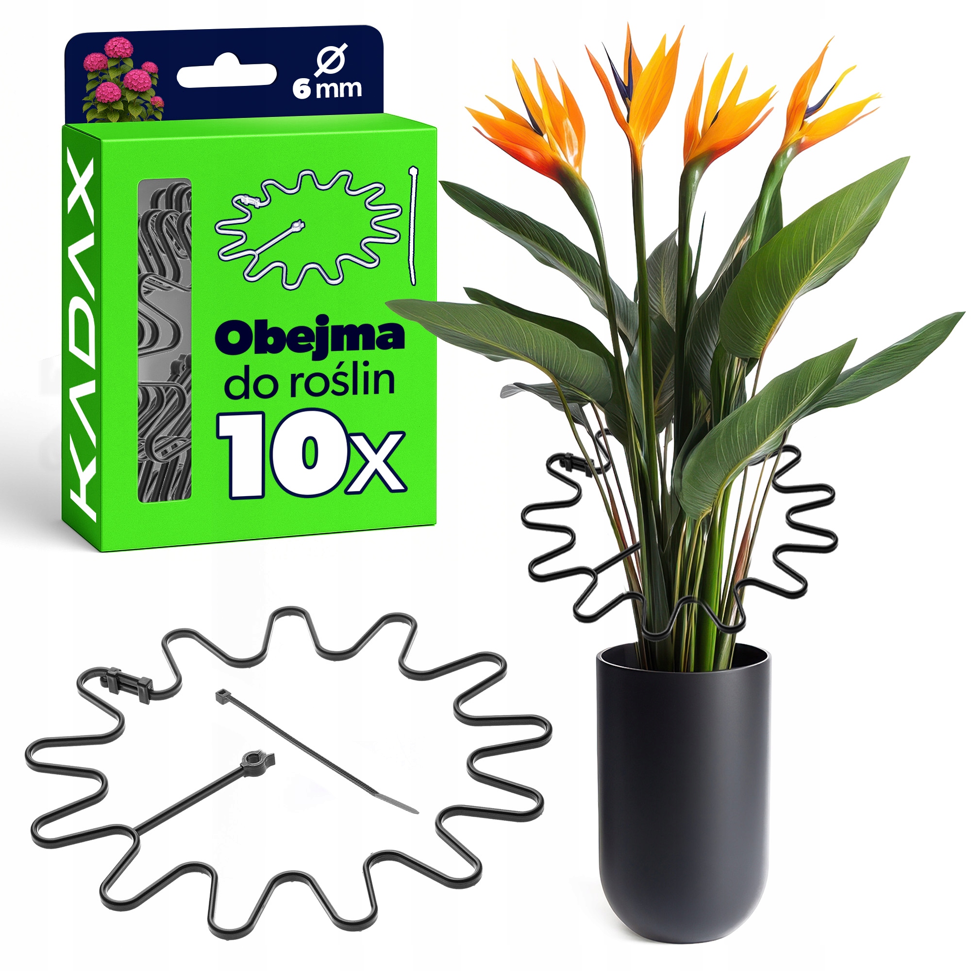 10szt PODPORA OBEJMA OBEJMY DO HORTENSJI RÓŻ ROŚLIN RING + OPASKA ZACISKOWA