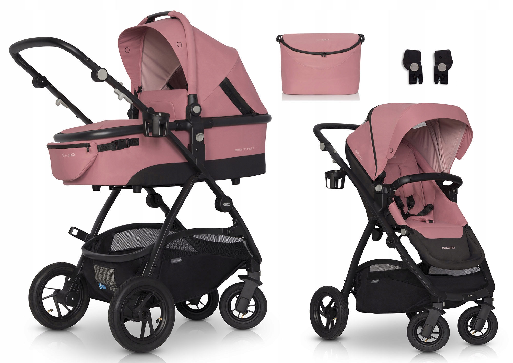 WÓZEK OPTIMO AIR EASY GO 2w1 TORBA PRZÓD TYŁ ROSE