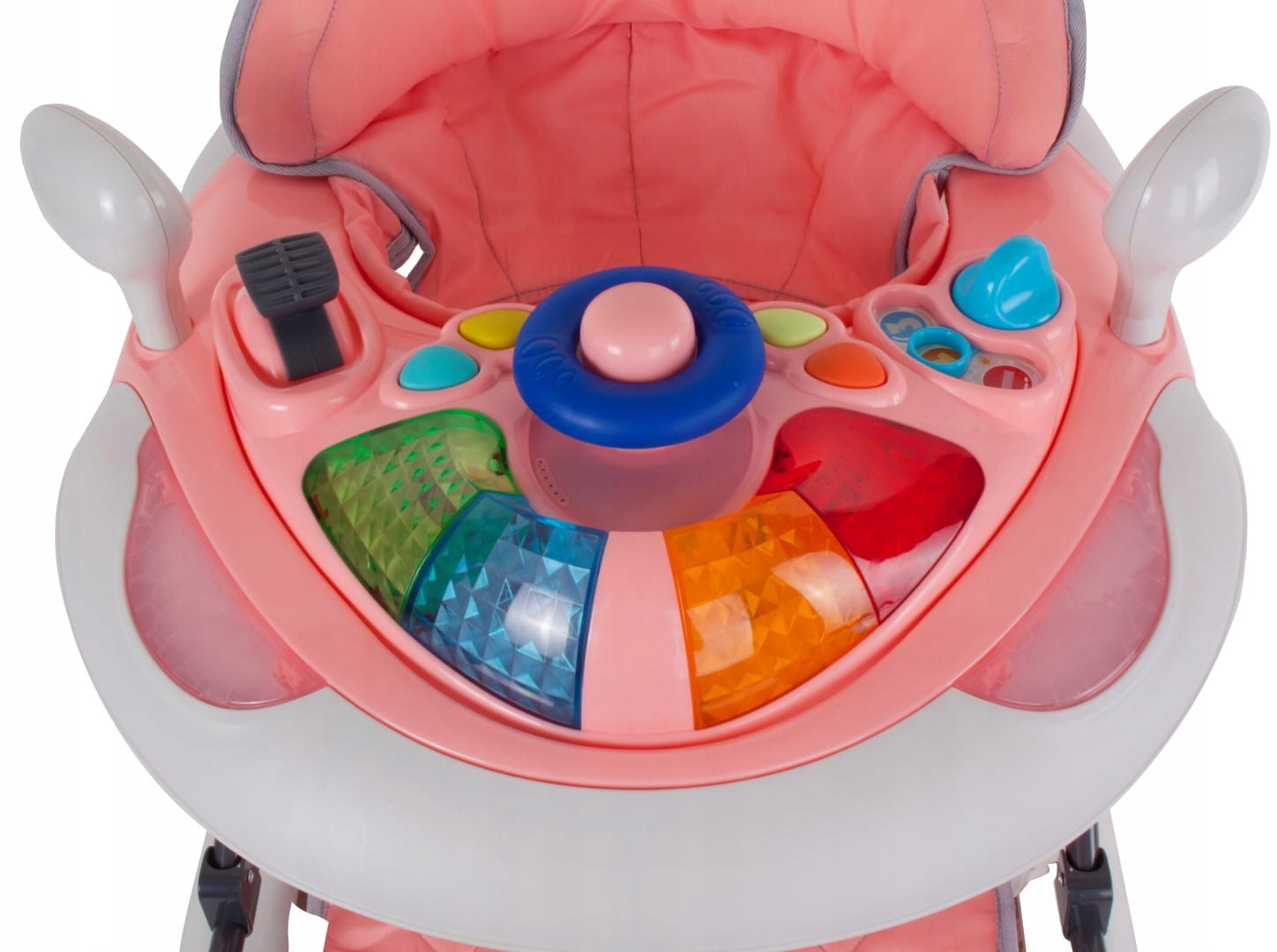 Interaktywny chodzik dla dziecka kołyska z kierownicą różowo szary Wiek dziecka 6 m +