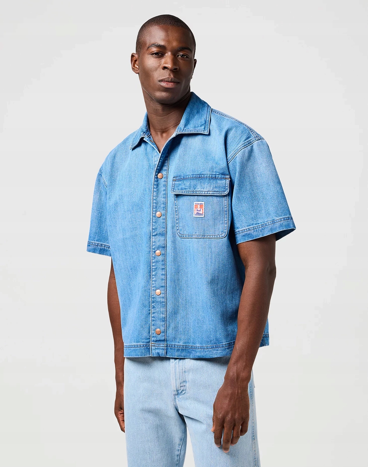 Męska koszula jeansowa Wrangler Ss Cj Overshirt MID Wash 112362747 XXL