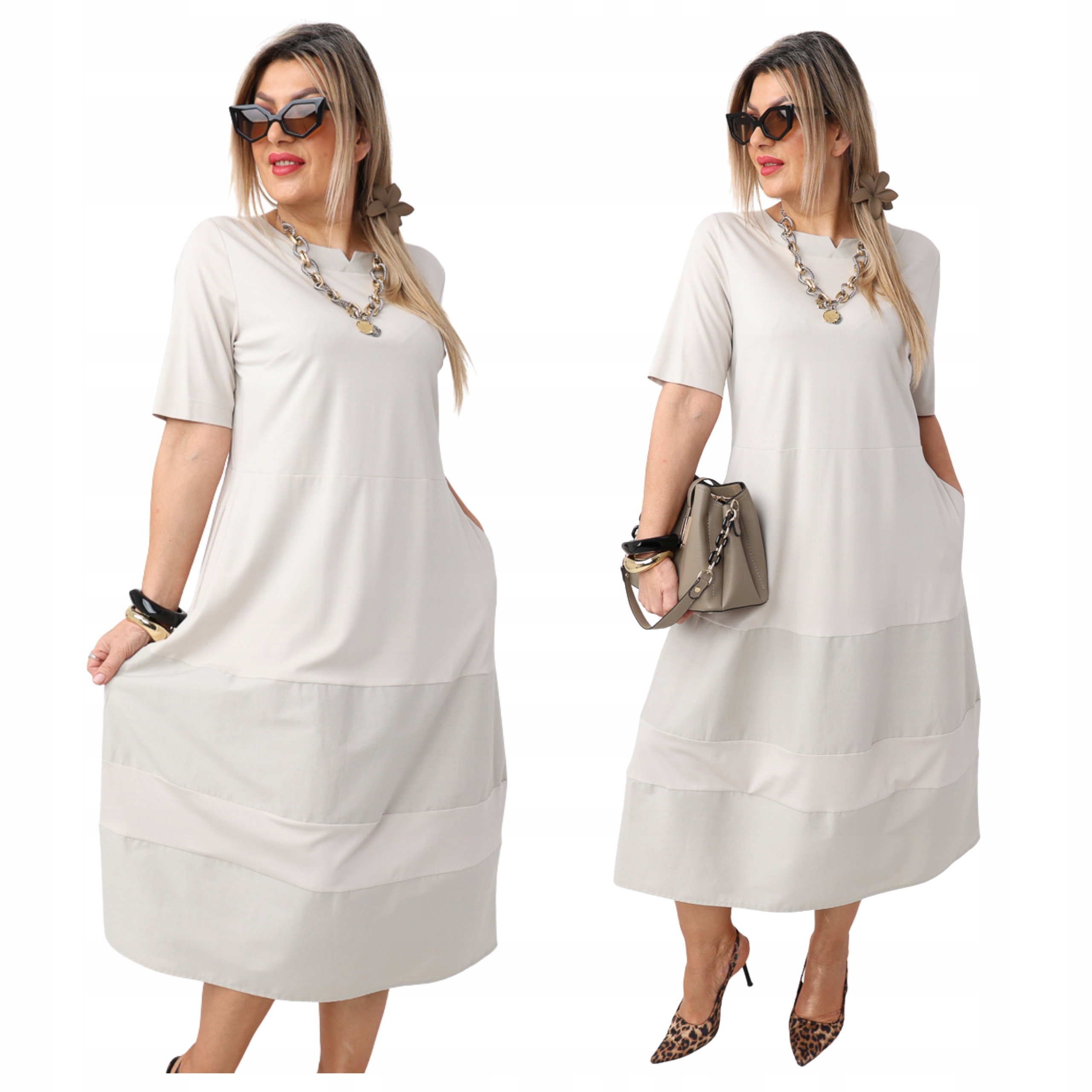 Sukienka rozkloszowana z kieszeniami Polski Producent duże rozmiary zwiewna