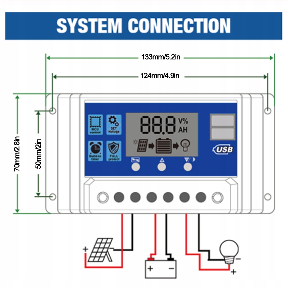 60A Regulator Napięcia Panelu słonecznego PWM Przekrój żyły 1 mm²