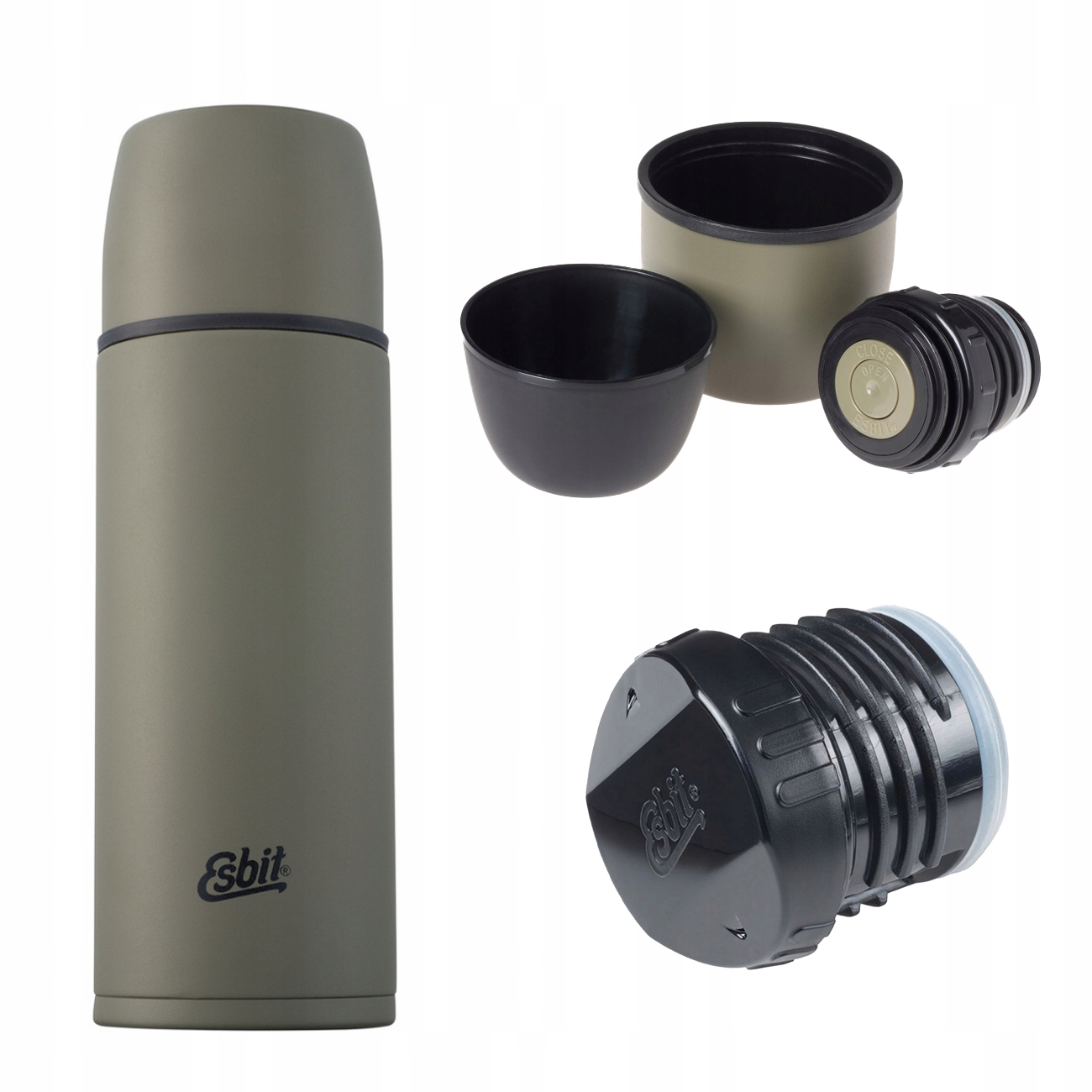 Termos Na Napoje Herbatę Stalowy Esbit Vacuum 1L Oliwkowy 2 Kubki Korki