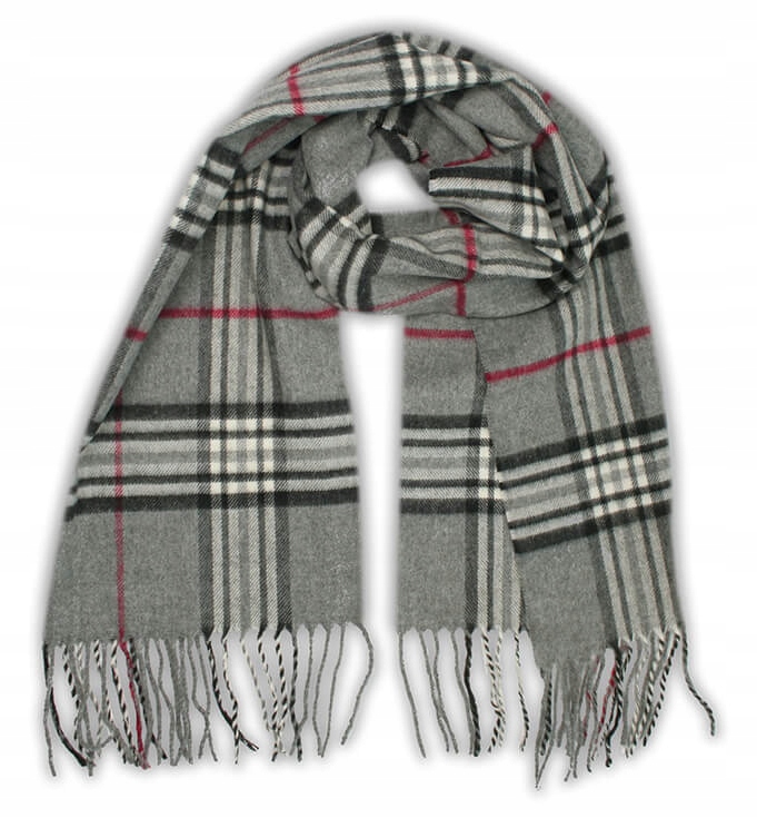 Szary Męski Szalik w Kratkę V.Fraas (Cashmink)