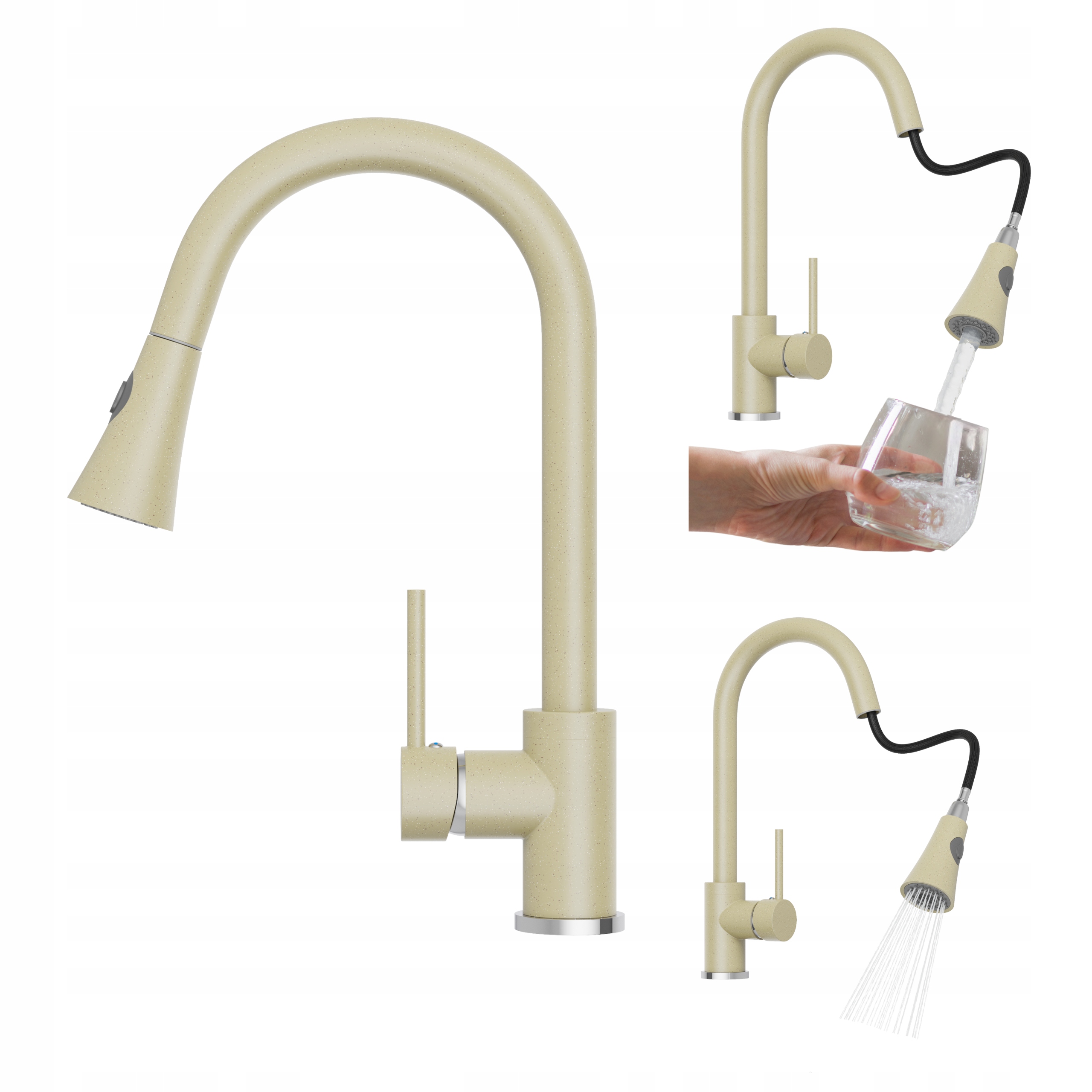 Snake Kuchynská Batéria Béžová S Výsuvným Výtokom