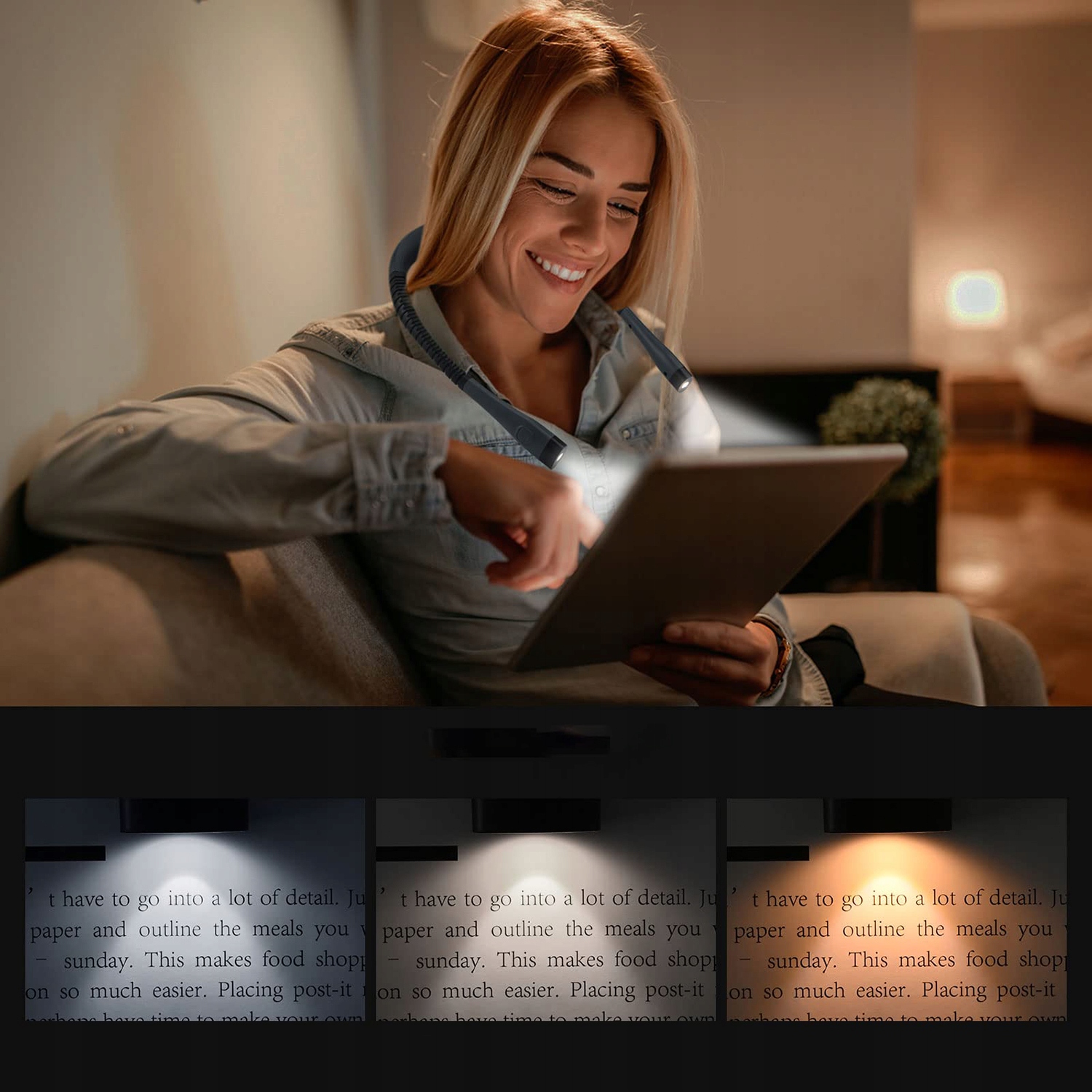 LAMPKA LED DO CZYTANIA KSIĄŻEK NA SZYJĘ USB 3 BARWY AKUMULATOR ELASTYCZNA Rodzaj gadżetu książkowy, komiksowy