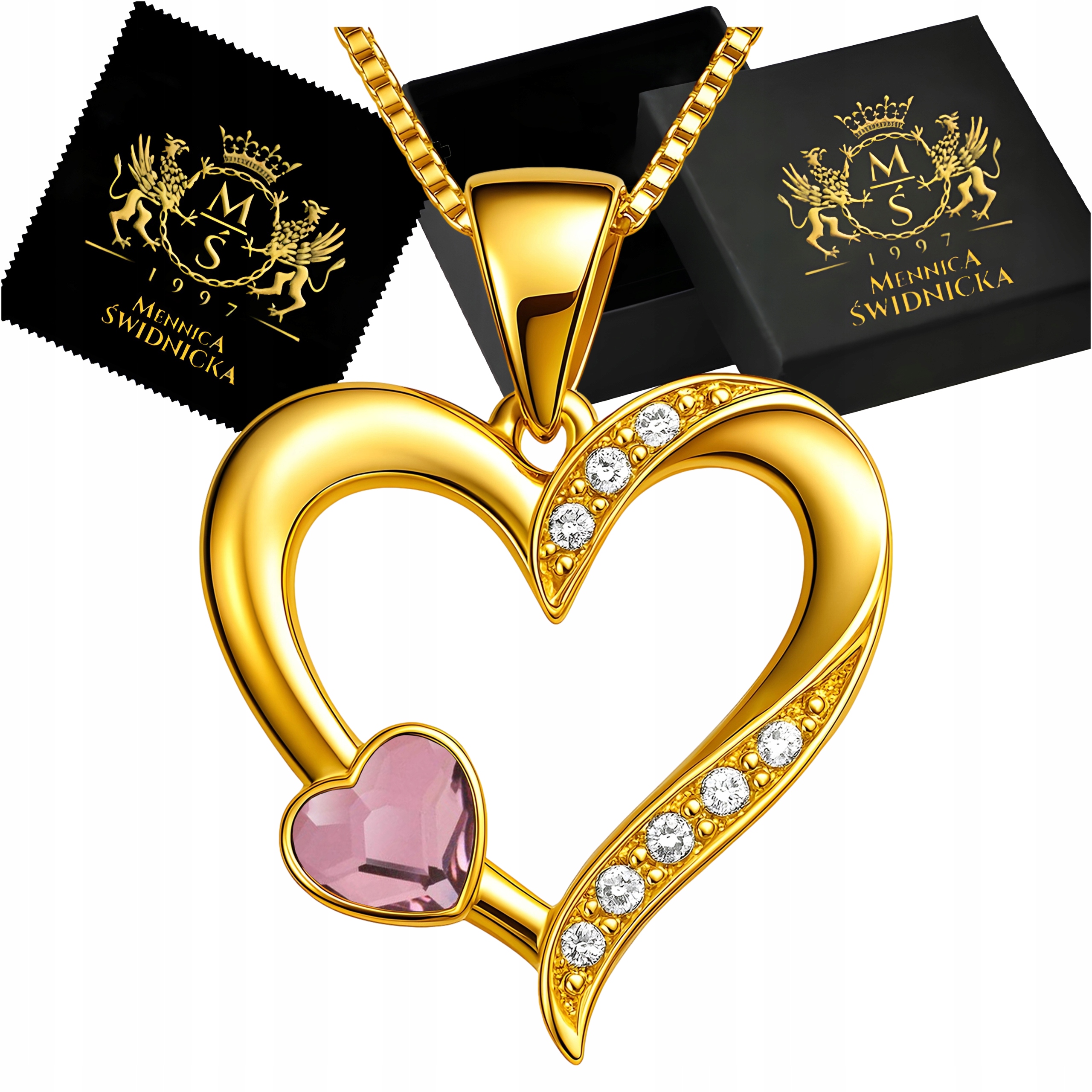 Zlatý náhrdelník Stříbro 925 Pozlacený Přívěsek Srdce Zirkon jako Dárek