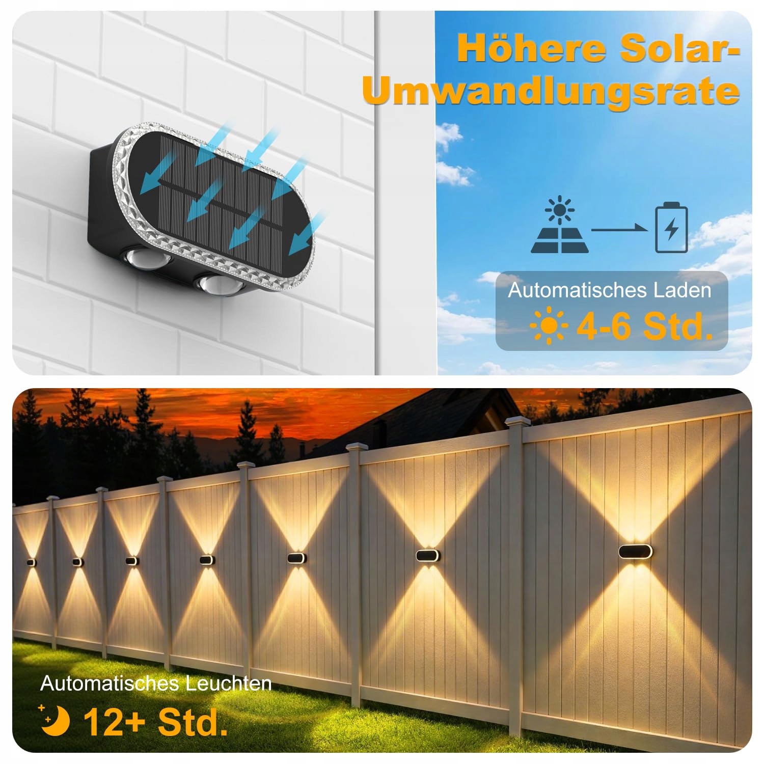 Lampy Solarne Zewnętrzne Podwójne Up Down 3 Tryby Do Ogrodu 4 Szt HIROMECO — miniatura 3