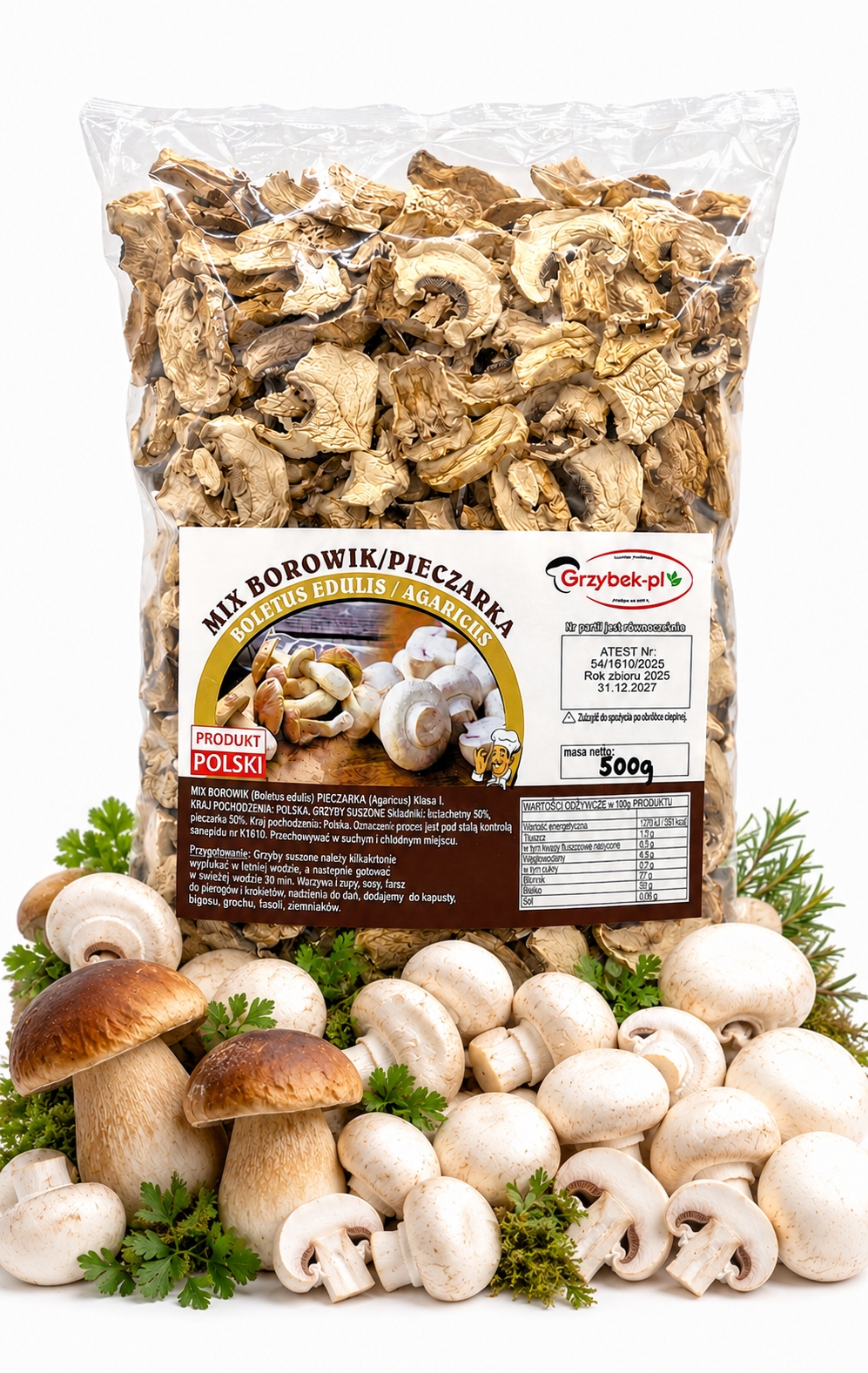 MIX Borowik+peczarka Krájená 500g Sbírka 2025 Polský Atest houby