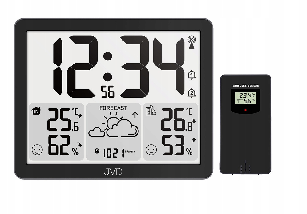 Stacja pogody Jvd RB3569 sterowana radi Dcf temp. wewnętrzna i zewnętrzna