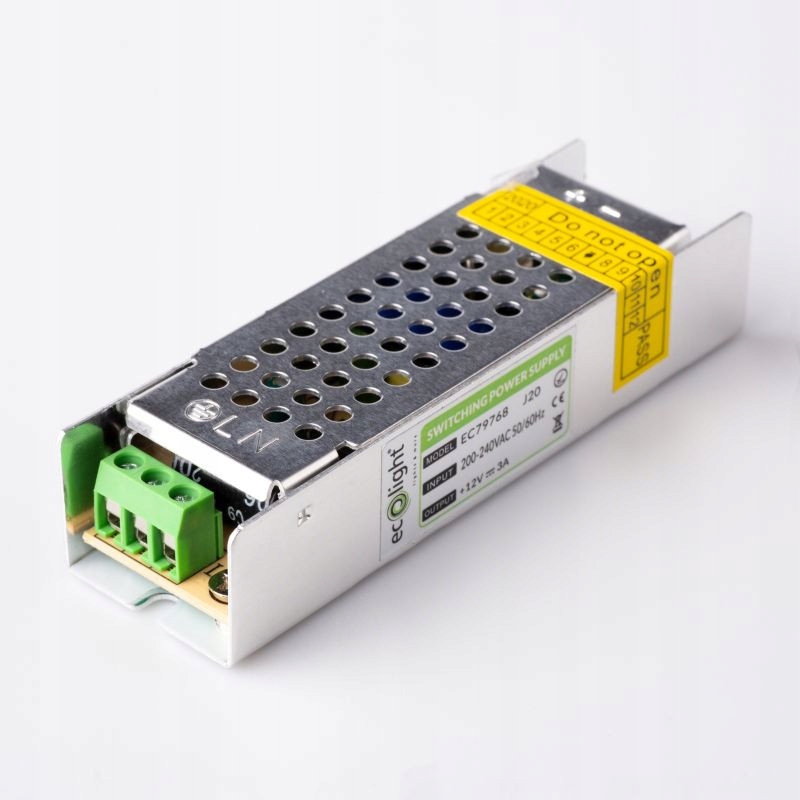 Zasilacz MONTAŻOWY do TAŚM LED SLIM 36W 12V 3A Marka Ecolight