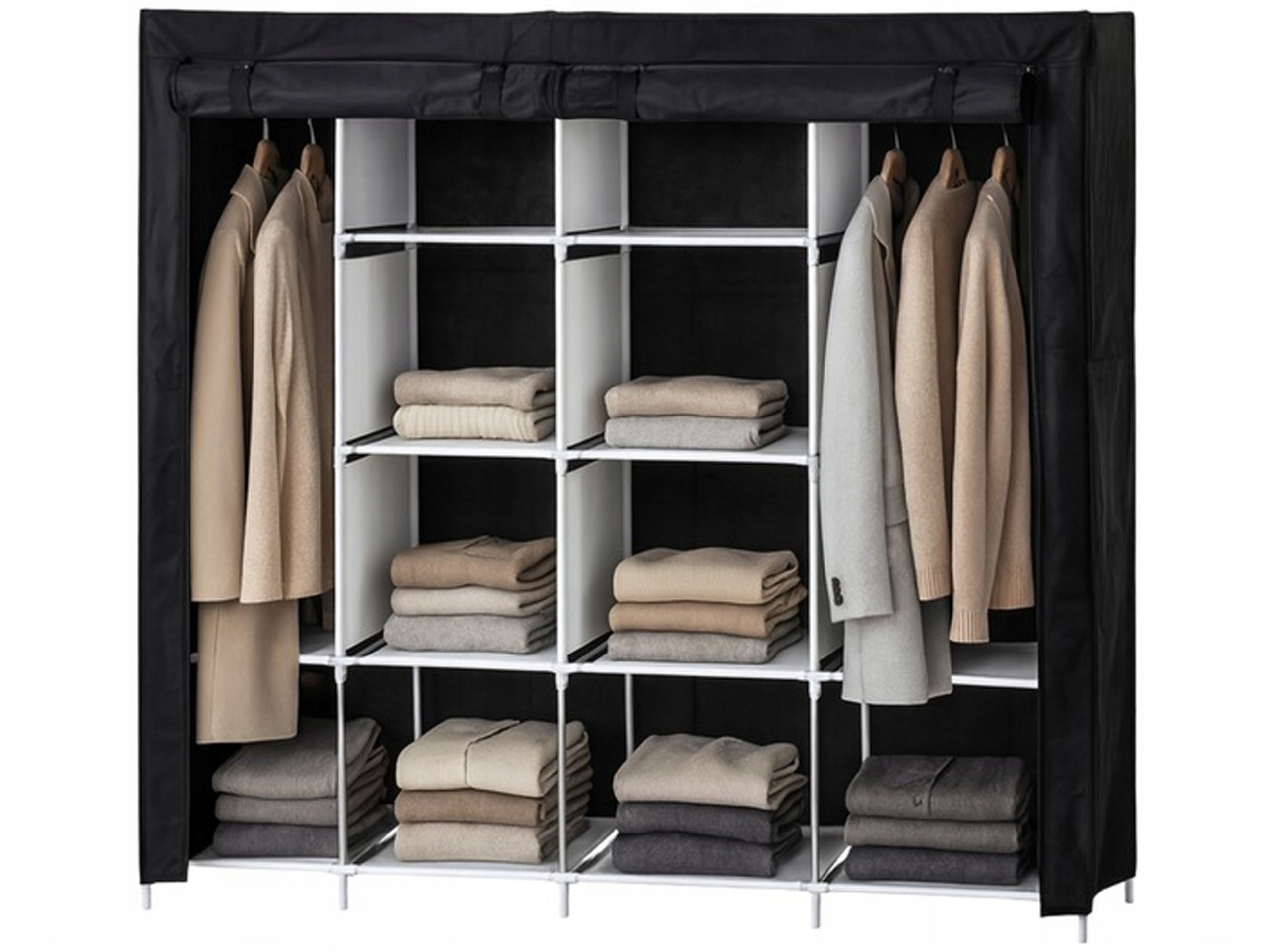 Skříň Skládací textilní šatní skříň na oblečení, černá, přenosná