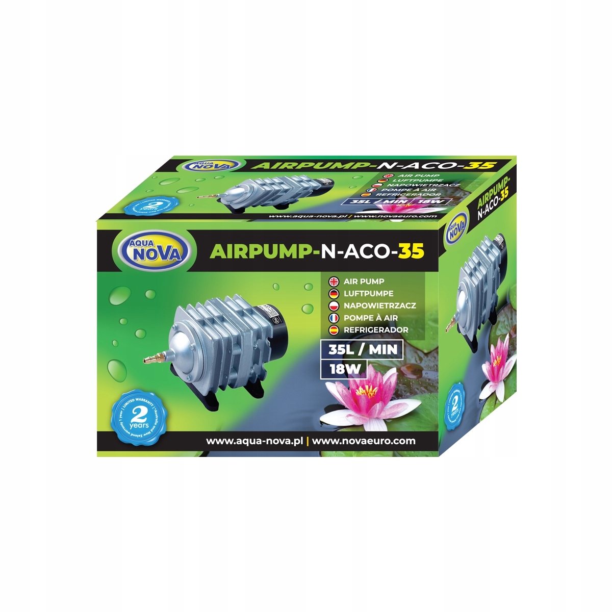 Aqua Nova N-ACO-35 Napowietrzacz Tłokowy Do Oczka Wodnego 5 l/min
