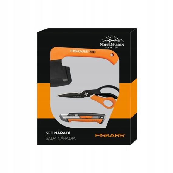 Fiskars set pre domácich majstrov, nožnice CUTS-MORE+sekera X5+nôž ulamovací CarbonMax