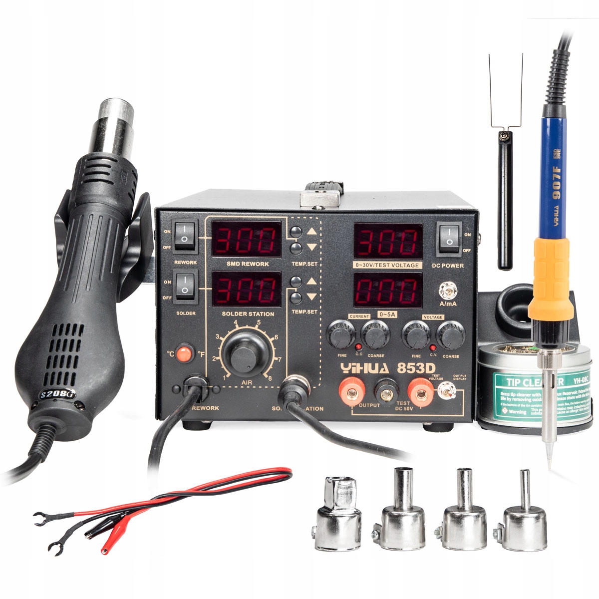 Pájecí stanice Yihua 853D 800W 3v1 hot air+ hrotová napájecí zdroj 5A 30V