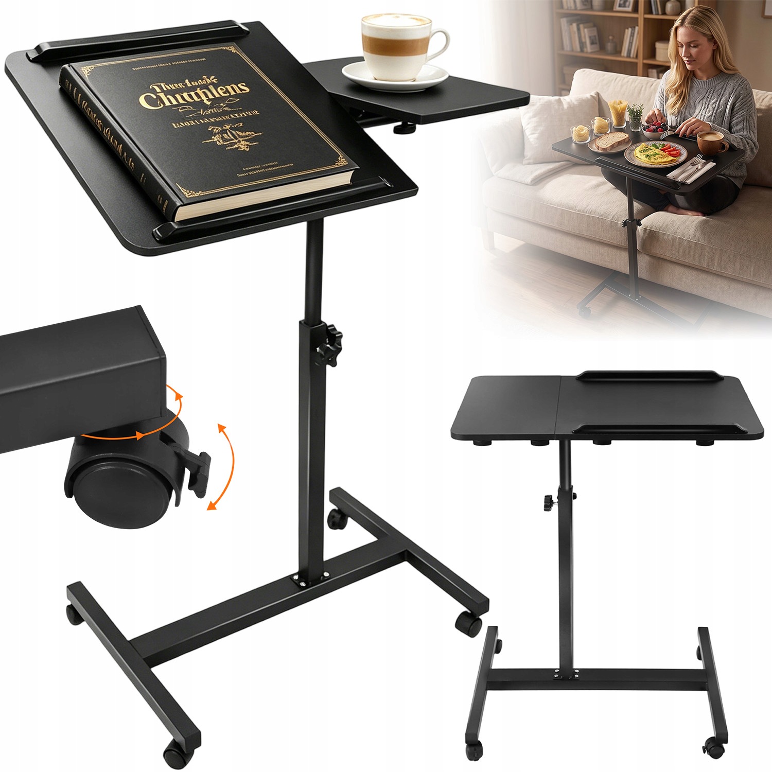 Stolek Pod Notebook Do Postele Nastavitelný S Otočným Kolečkem 59-89 CM Odolný