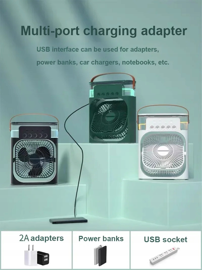 Portable Fan Air Conditioners USB Electric Fan LED Night Light Water Mist Cechy dodatkowe zbiornik na wodę