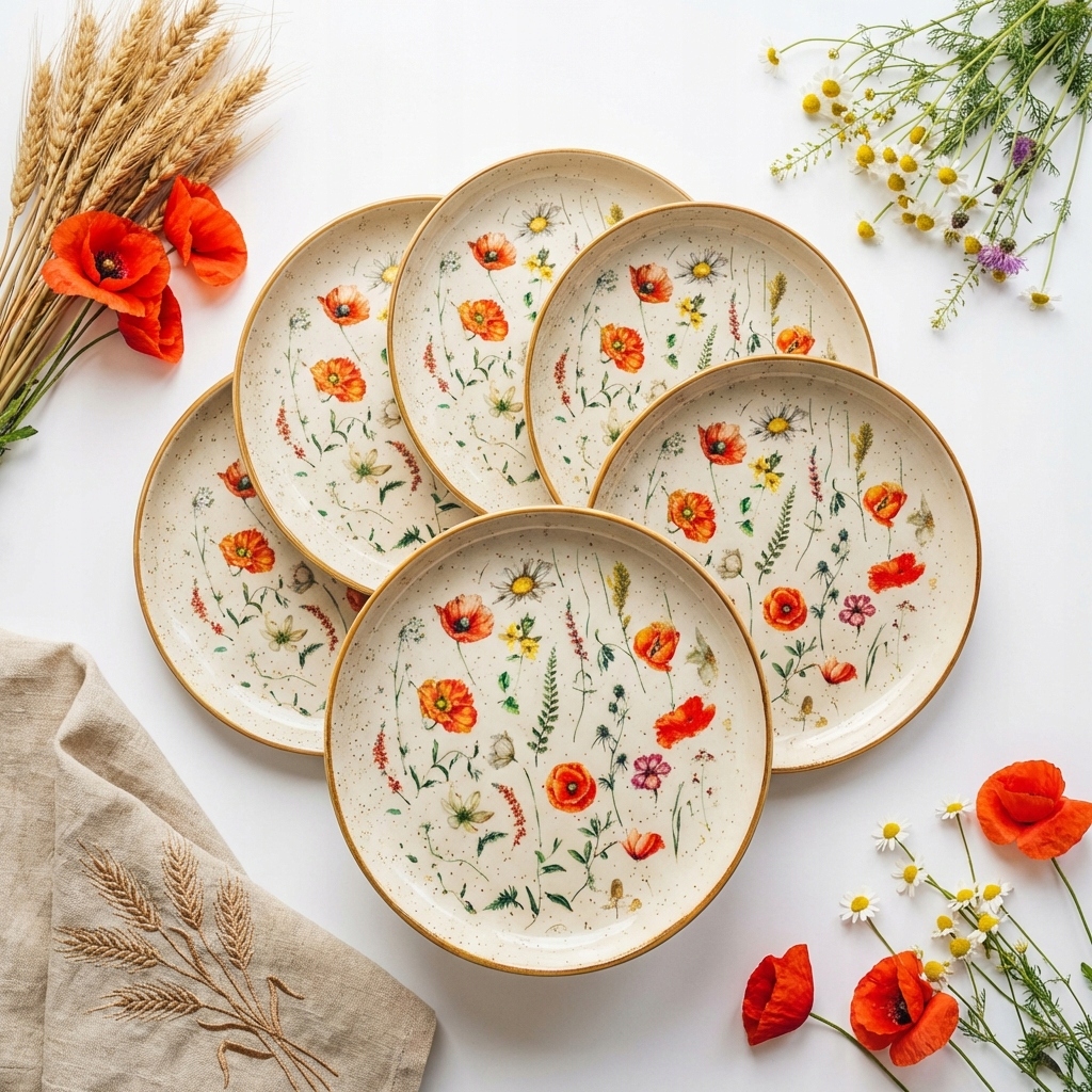 Talíře 6 ks Snídaňových Dezertních Talířů Polní Květiny Maki Ø20 CM