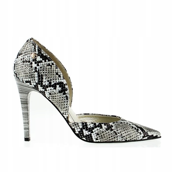 Černé Bílé Hadí Lodičky Podpatkové 11 CM Kůže Wolski 41