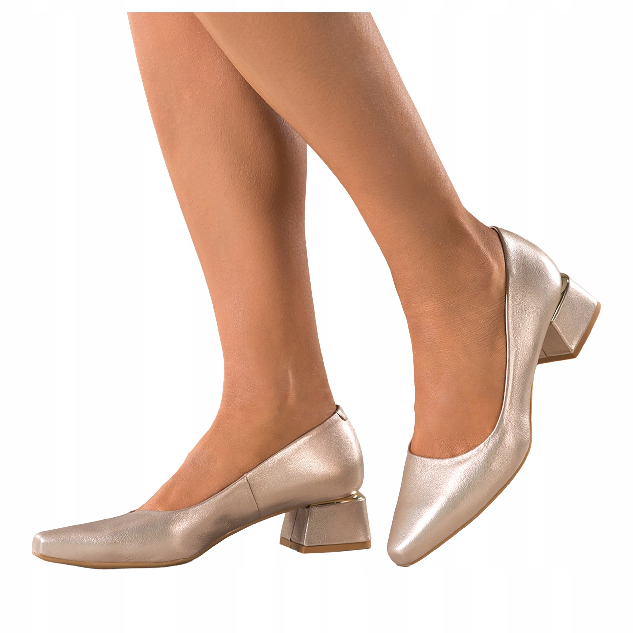 Čelovka Zlatá Dámská Široký Podpatek Klocek Zlatý Kožený doplněk vel 41