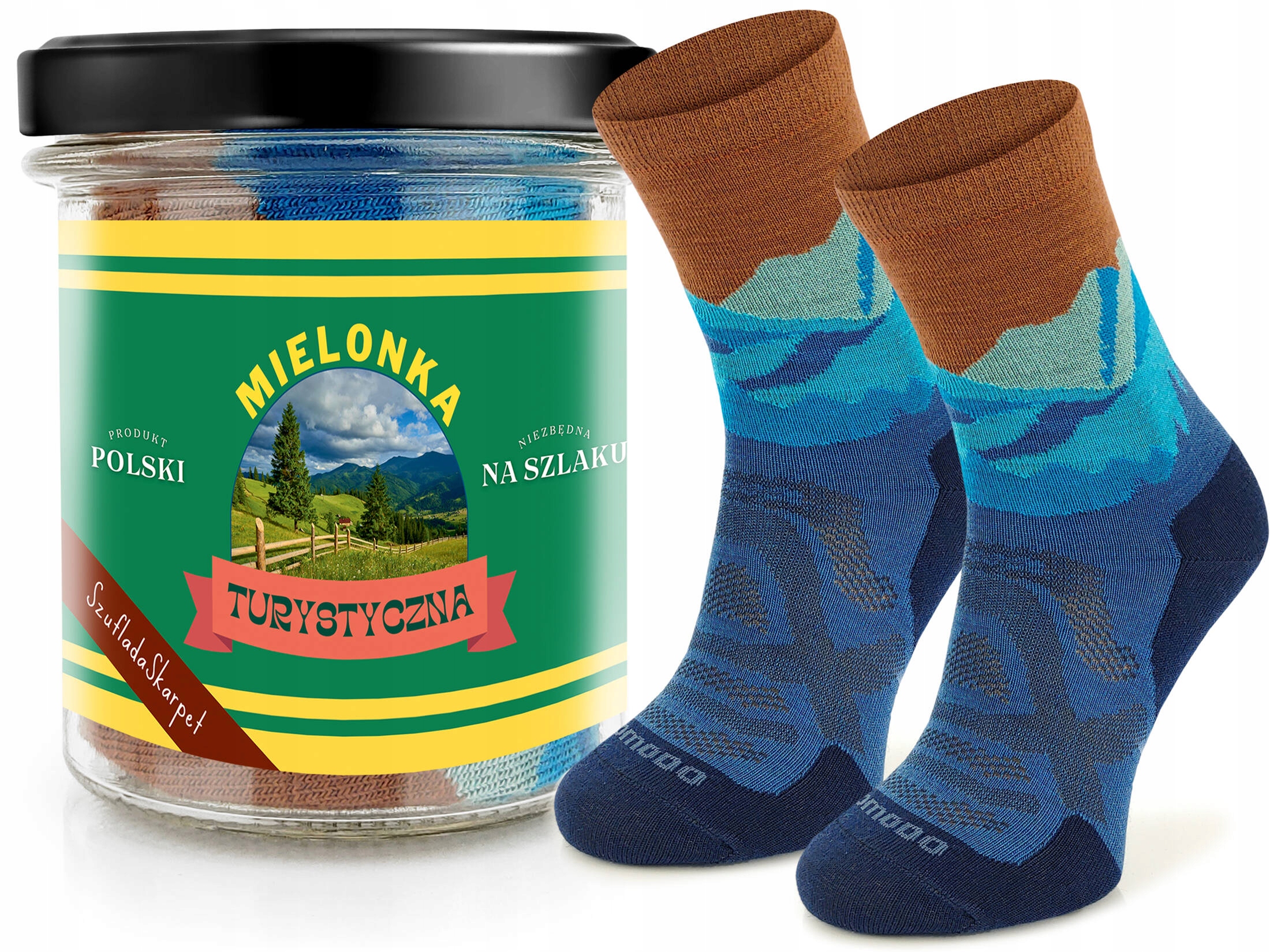 Wełniane skarpety trekkingowe 70% merino w słoiku Mielonka Turystyczna