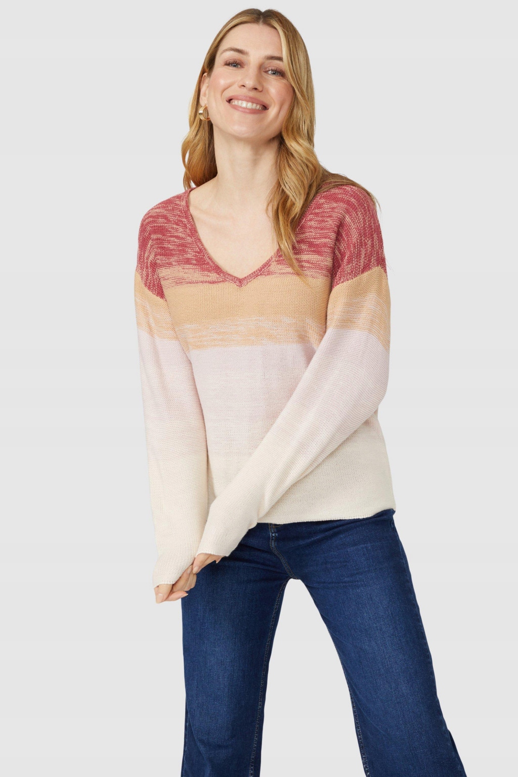 SWETER KLASYCZNY LUŹNY WIELOKOLOROWY OMBRE PASKI MANTARAY 42 Materiał dominujący akryl