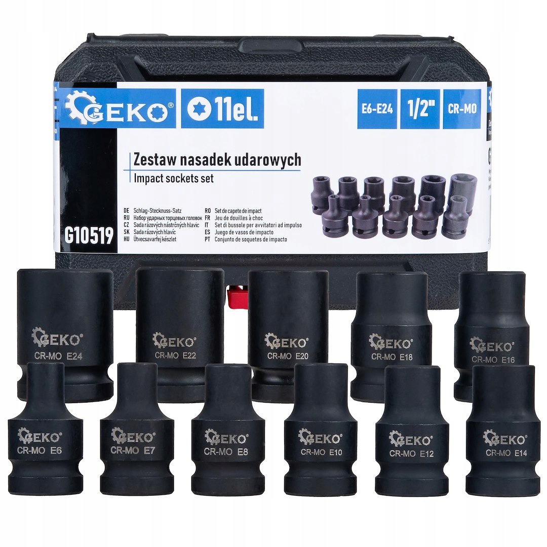 Zestaw Nasadek Udarowych Torx 11el. 1/2" E6-E24 Cr-mo Geko