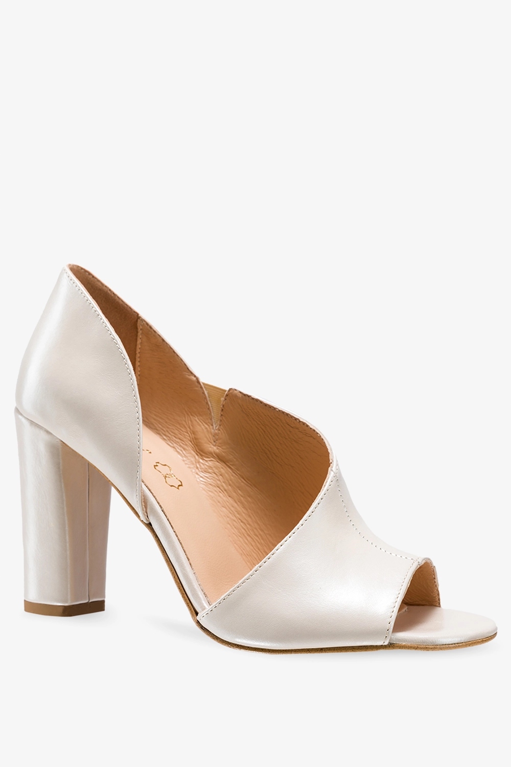 BEŻOWE CZÓŁENKA SKÓRZANE DAMSKIE NA OBCASIE SŁUPKU PERŁOWE ELEGANCKIE r 38 Stan opakowania oryginalne