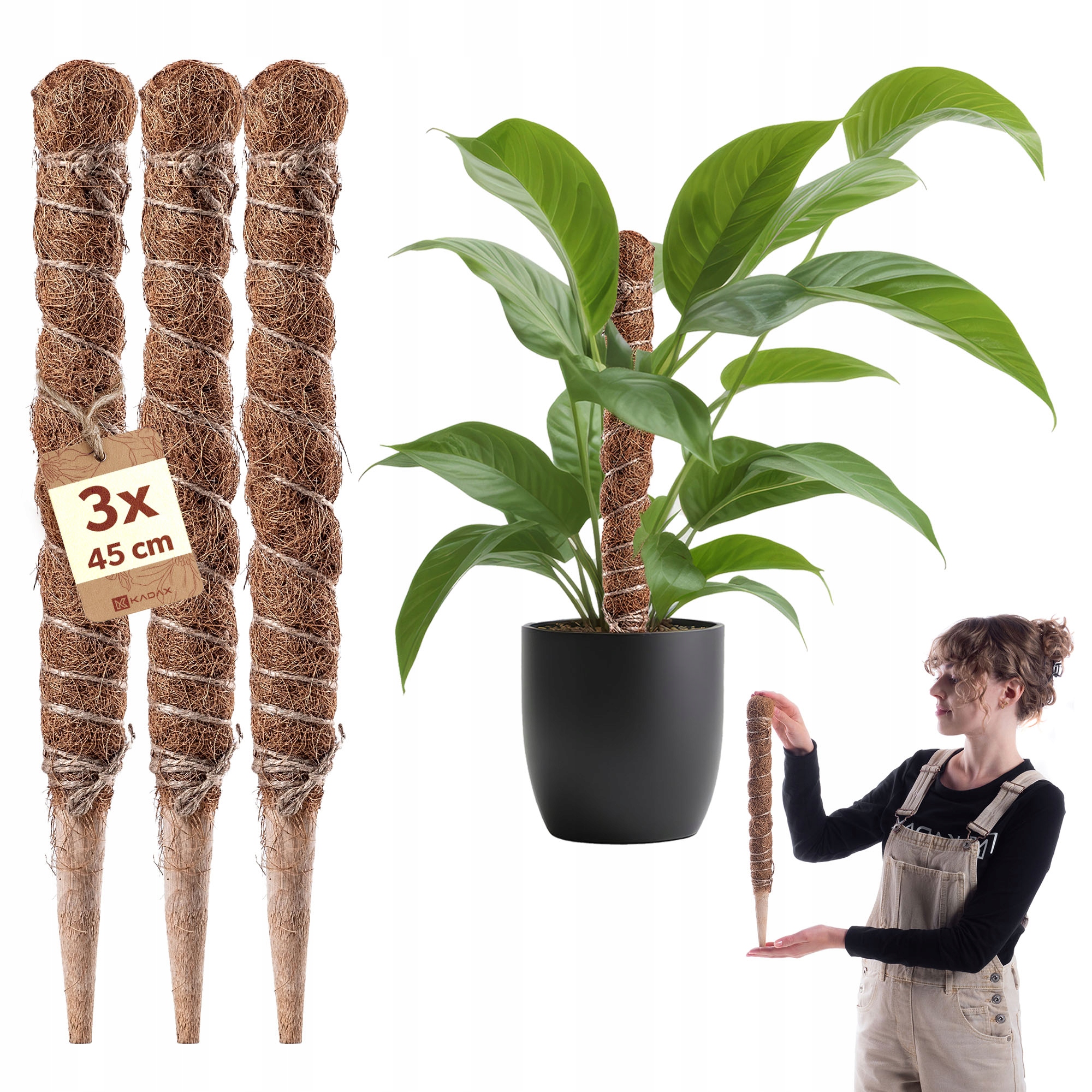 3x PODPORA DO ROŚLIN KWIATÓW 45cm PALIK KOKOSOWY 45mm TYCZKA PAŁKA MONSTERY