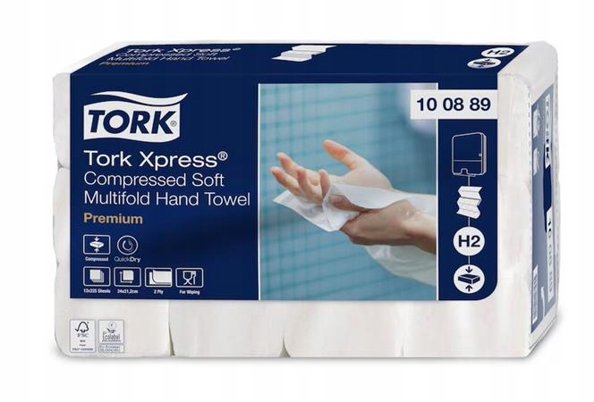 Papírové ručníky "Xpress Multifold", bílá se vzorem listů, 2-vrstvé,H2,TORK