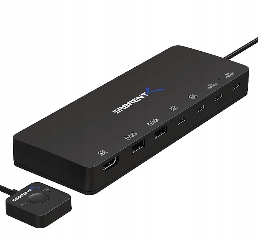 SWITCH PRZEŁĄCZNIK KVM SABRENT 2x USB-C PC HDMI 4K 60Hz 2x USB-C PD 60W