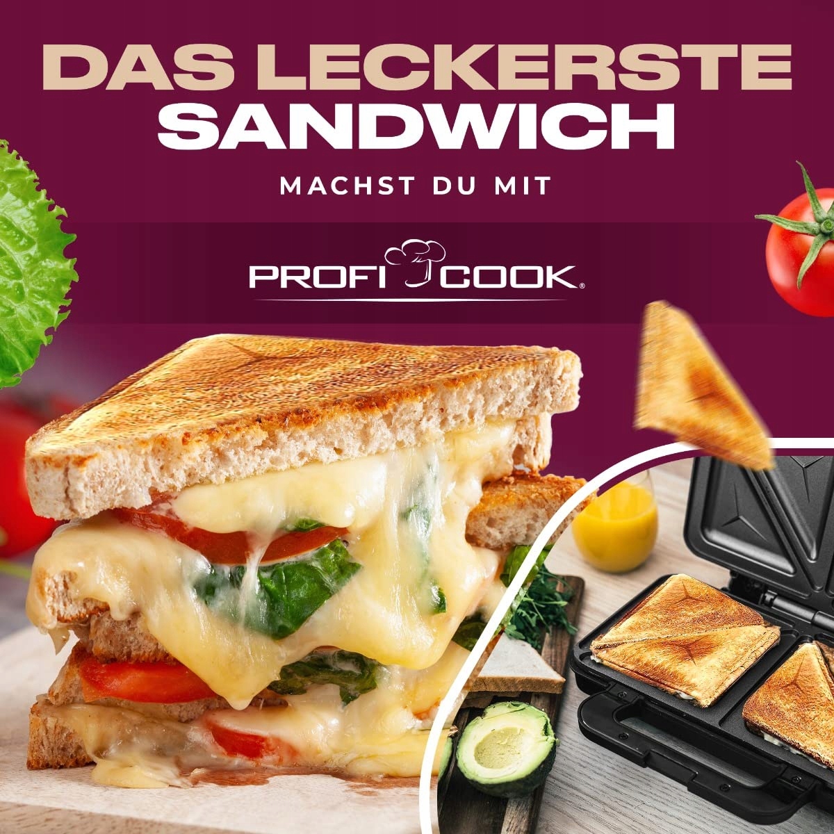 PROFICOOK Opiekacz Do Kanapek XXL Antyadhezyjne Płyty 900W — miniatura 8
