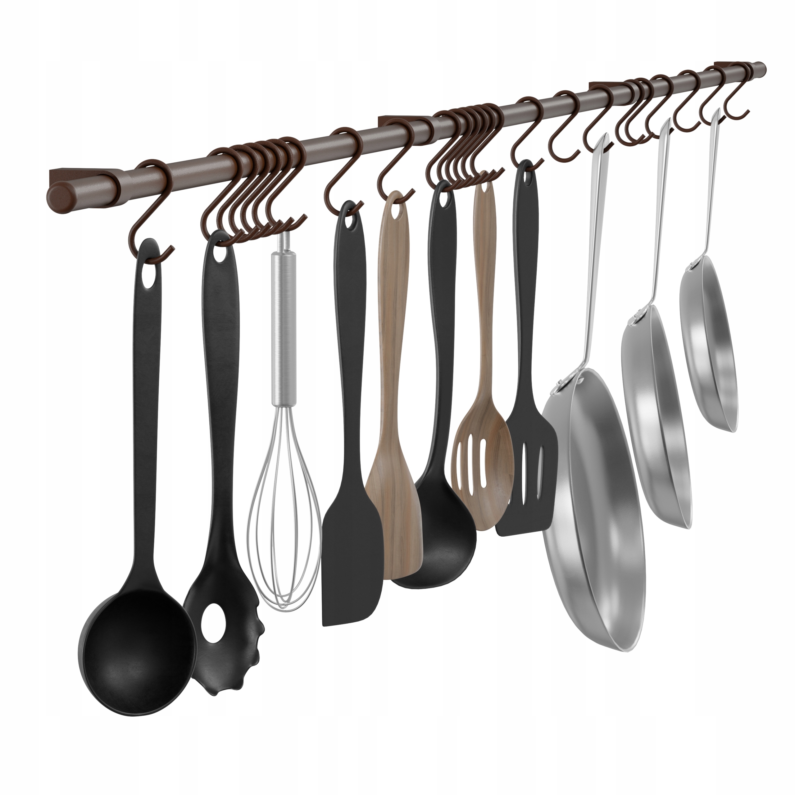 Kuchyňský Reling Věšák Na Stěnu S Háčky 200 cm Hnědý Twist