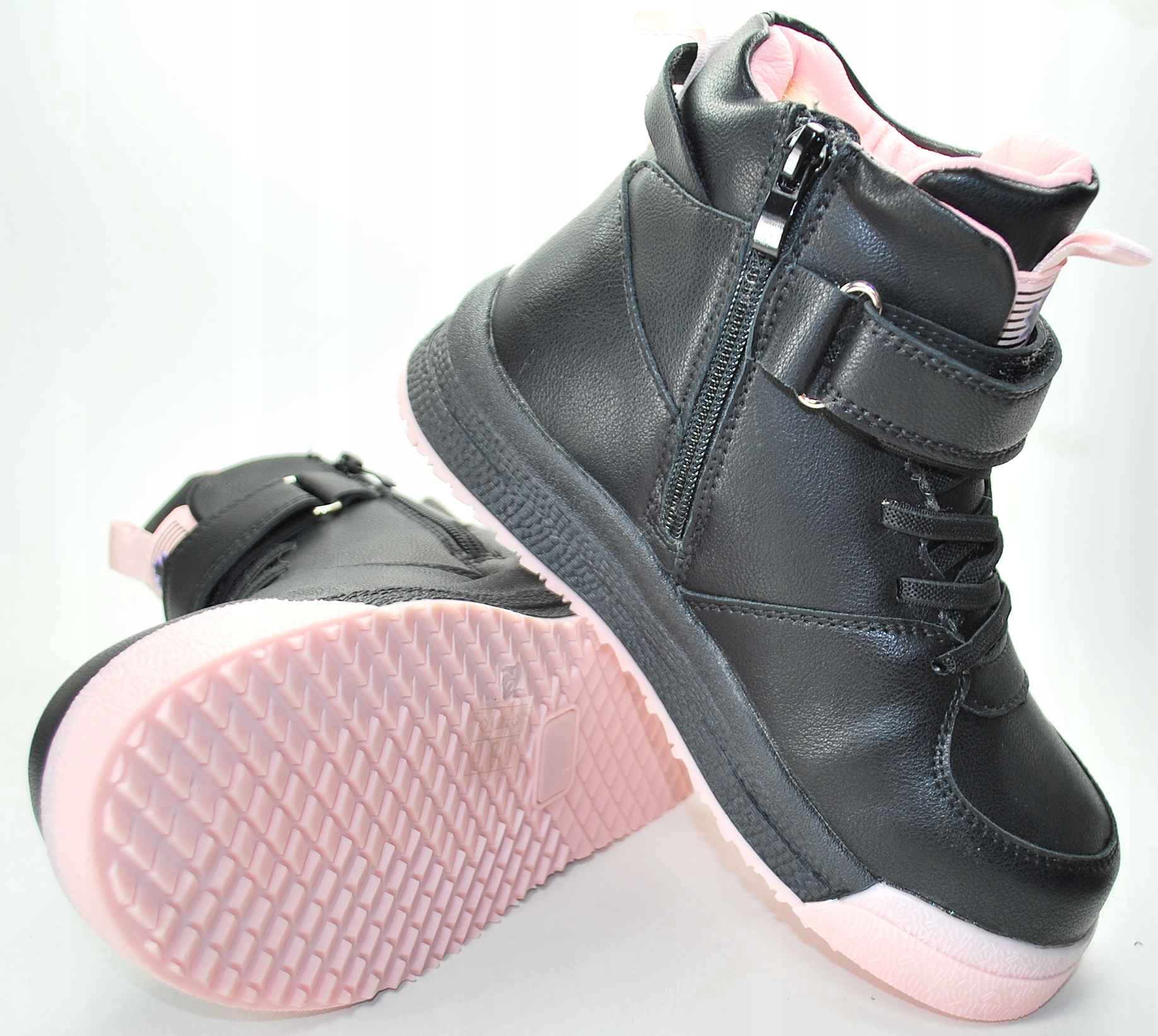 Czarno- różowe ocieplane naturalnym futrem buty dziewczynki na zimę rzep 34 Kod producenta B2135-4c