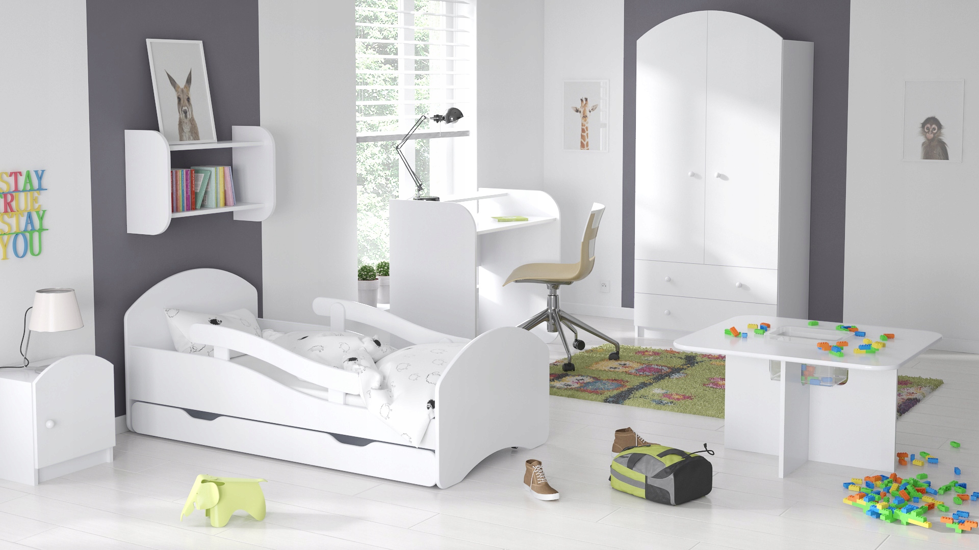 Łóżko dziecięce 180x80 białe szuflada materac Typ łóżko pojedyncze