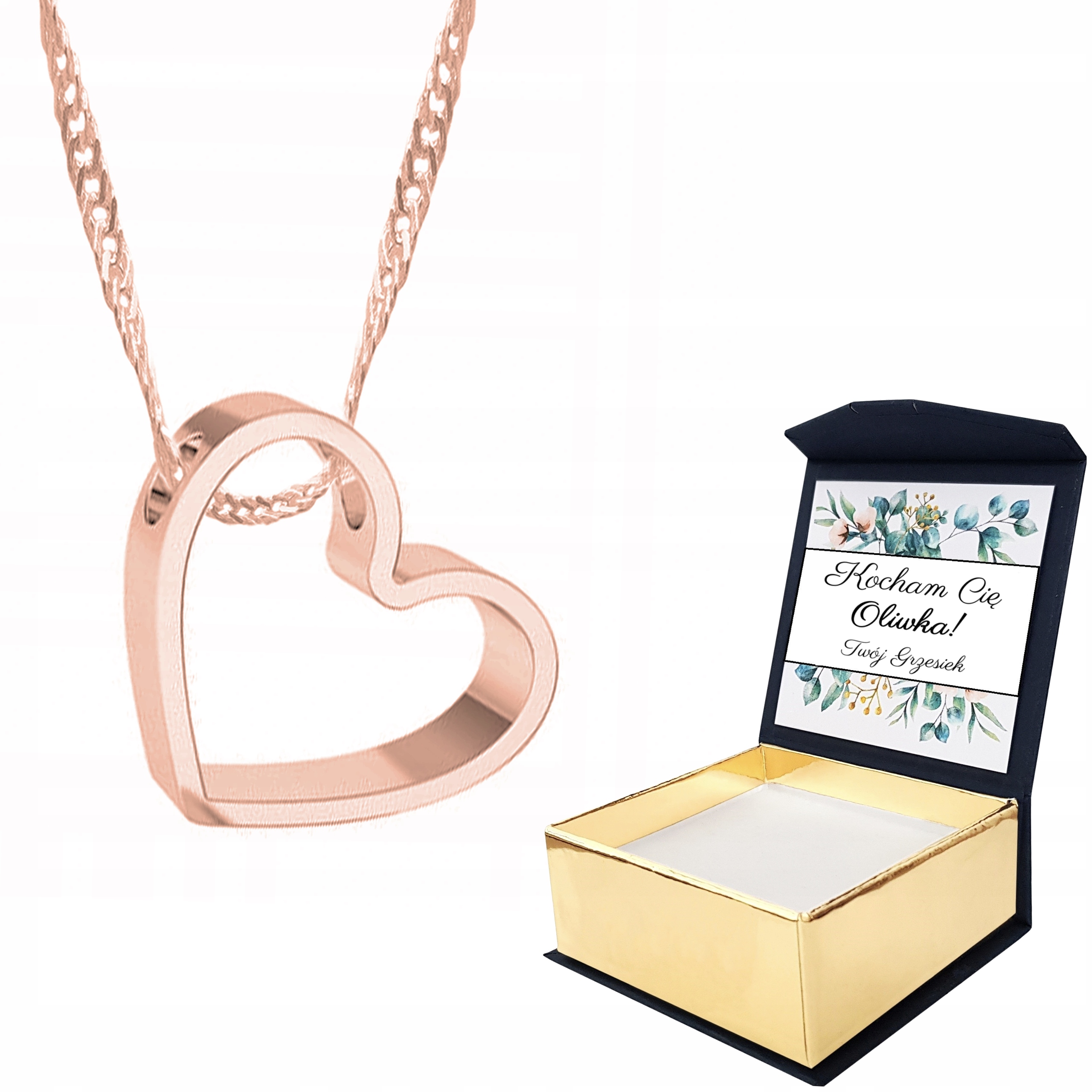 

Naszyjnik różowe złoto 925 Serce + Własny Nadruk