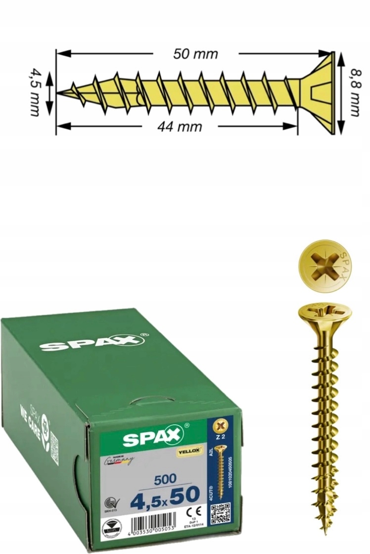 Univerzální šroub na dřevo (zlatý) Spax 4,5 x 50 mm Yello-x 500 ks