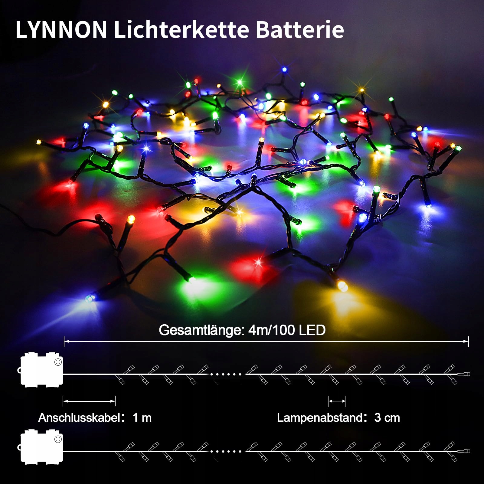 LYNNON LAMPKI ZEWNĘTRZNE NA BATERIE KOLOROWE GIRLANDA ŚWIETLNA 2SZT 100 LED — miniatura 5