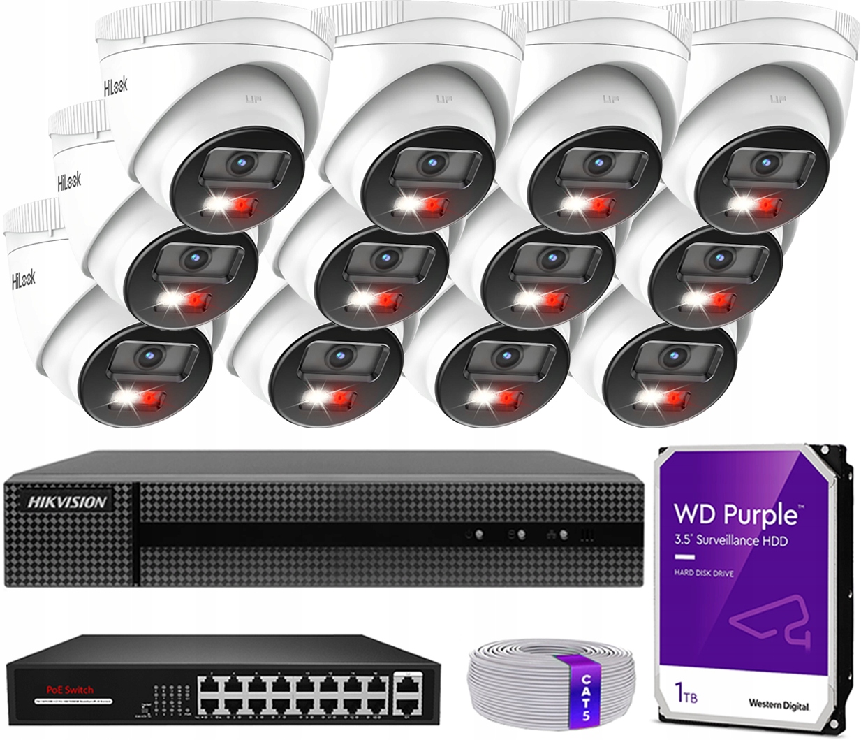 Monitorovanie Komplet 12x Kamera IPCAM-T4-30DL 4Mpx Detekcia Aplikácia Disk