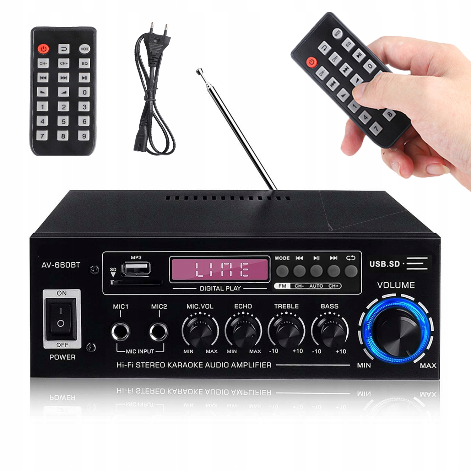 Hifi Stereo Zesilovač Reproduktorů Reverb Fm Rádio Anténa Dálkové Ovládání