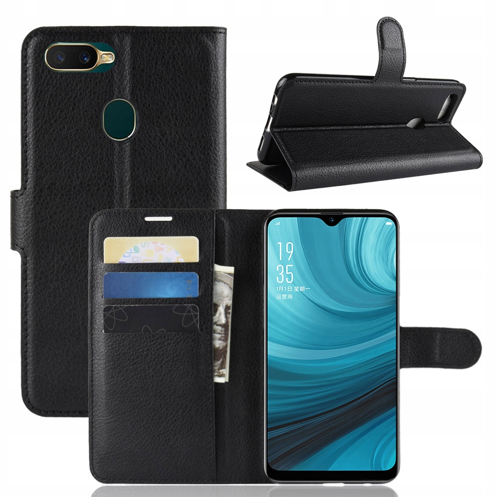 

Etui portfel z klapką skóra Litchi do Oppo A12